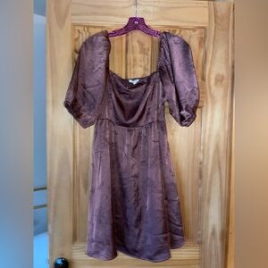 Chic Puff Sleeve Mini Dress in Rich Brown